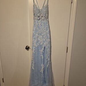 SO Light Blue Lace Prom Dress